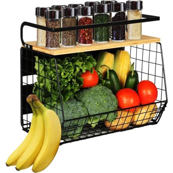 Magnetic Shelf for Fridge with Wood Lid, Fruit Potato and Onion Storage Bins - Picture 1 of 7